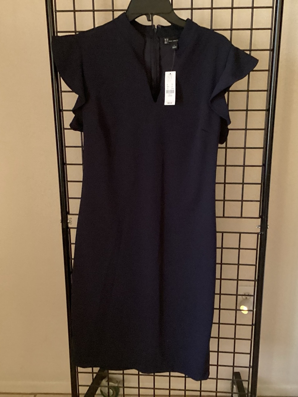 New York & Company Navy Flutter Sleeve Midi Dress